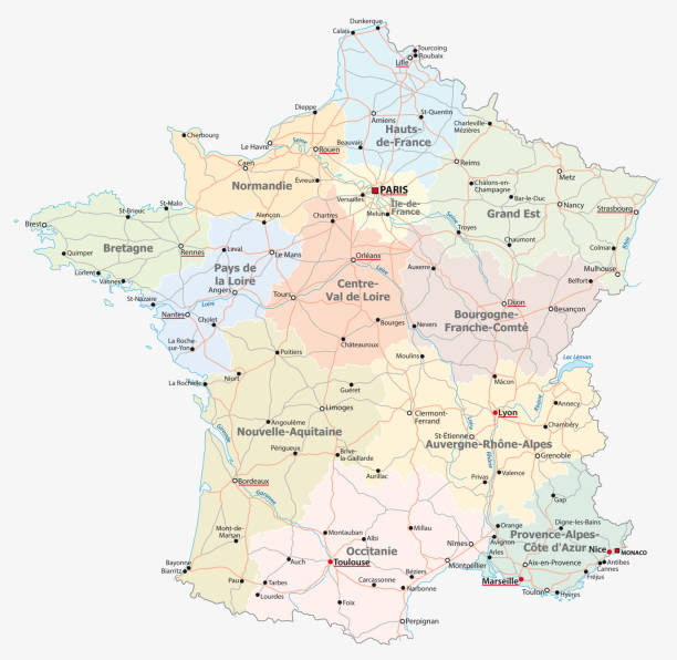 illustrations, cliparts, dessins animés et icônes de route de france, carte administrative et politique - lyon