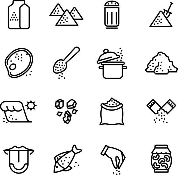 salz vektor linie icons set - gesichtspuder stock-grafiken, -clipart, -cartoons und -symbole