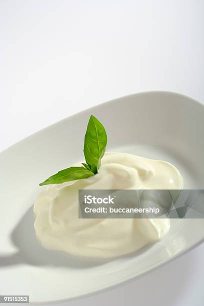 Creme Fraiche With Basil Stock Photo - Download Image Now - Basil, Blob, Close-up