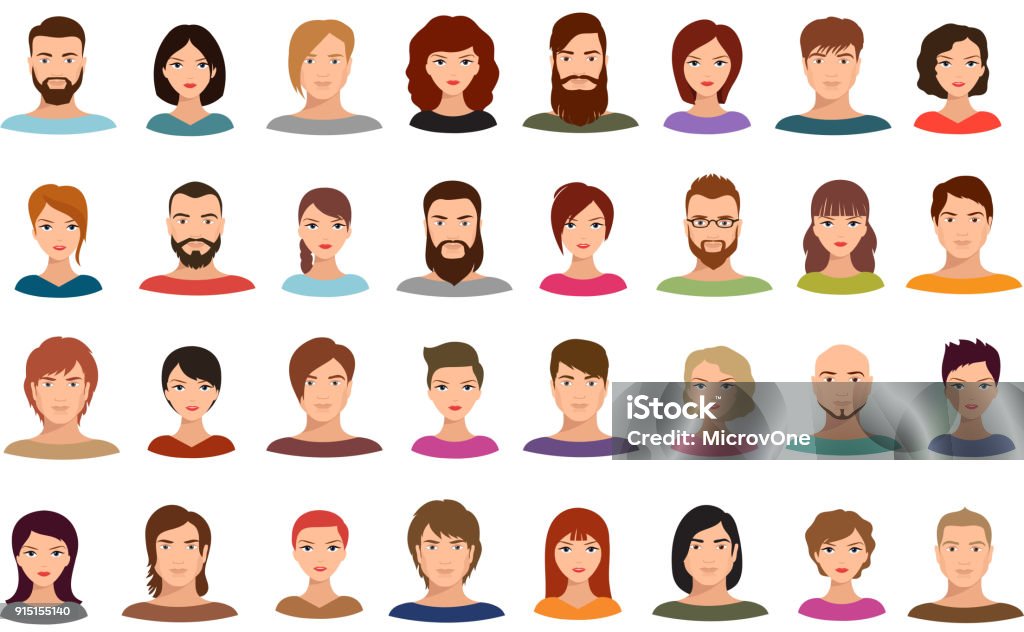 Les gens d’affaires de femmes et d’hommes de l’équipe avatars vecteur portraits profil mâles et femelles isolées - clipart vectoriel de Visage libre de droits