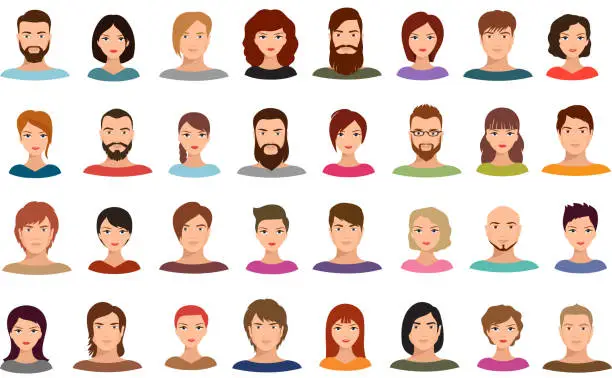 Vector illustration of Women and men business people team vector avatars male and female profile portraits isolated