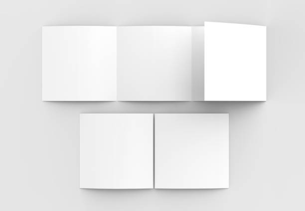 istock Square four folded - 4-Fold - brochure mock-up isolated on soft gray background. 3D illustrating. 915155702