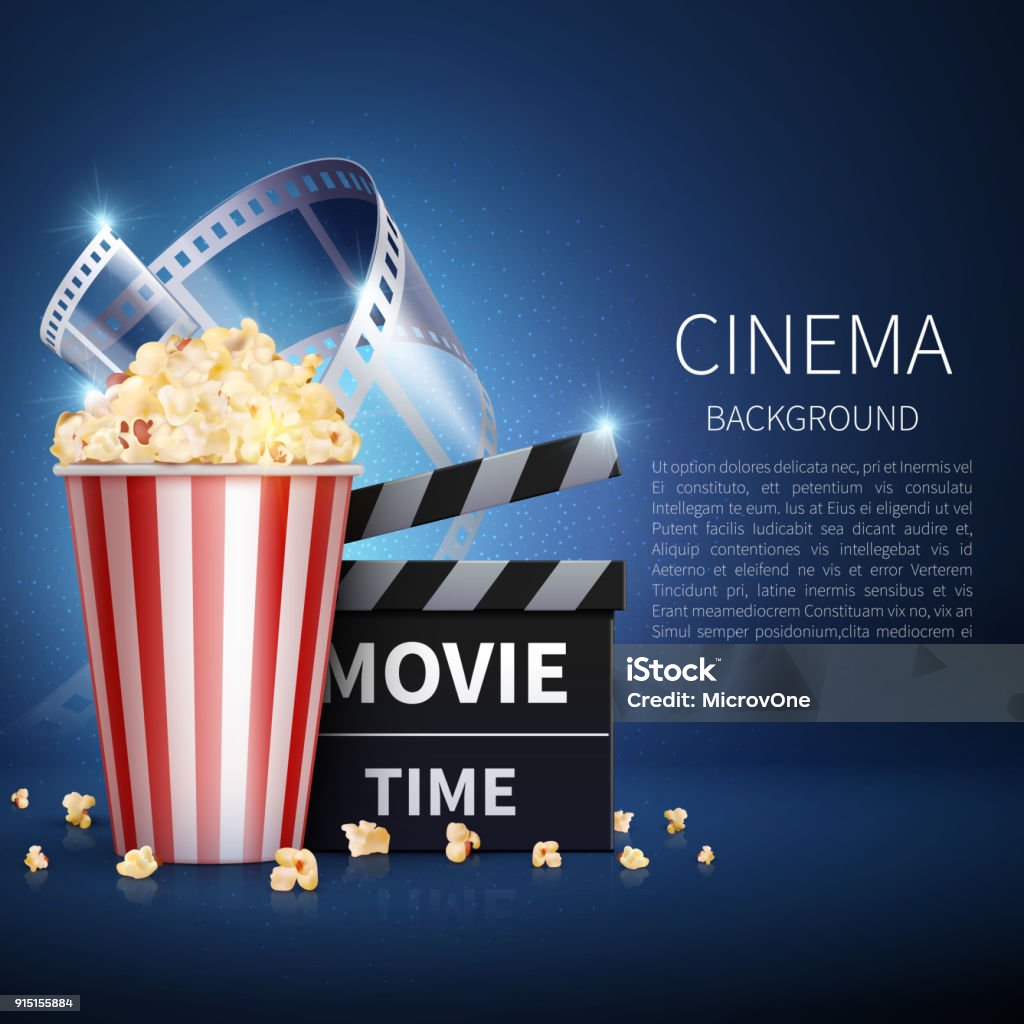 Cinema 3d movie vector background with popcorn and vintage film. Retro cinema poster Cinema 3d movie vector background with popcorn and vintage film. Retro cinema poster. Banner cinema and movie film illustration Weather stock vector