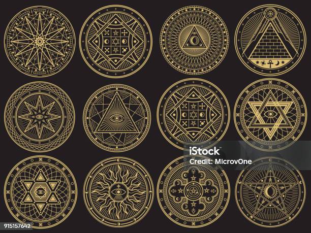 Golden Mystery Witchcraft Occult Alchemy Mystical Esoteric Symbols Stock Illustration - Download Image Now