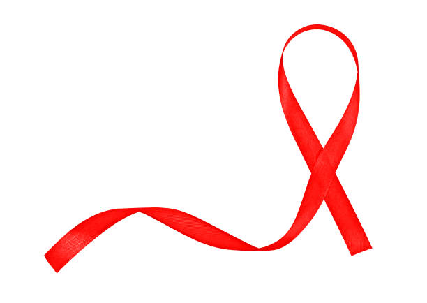 Red AIDS awareness ribbon isolated on white background