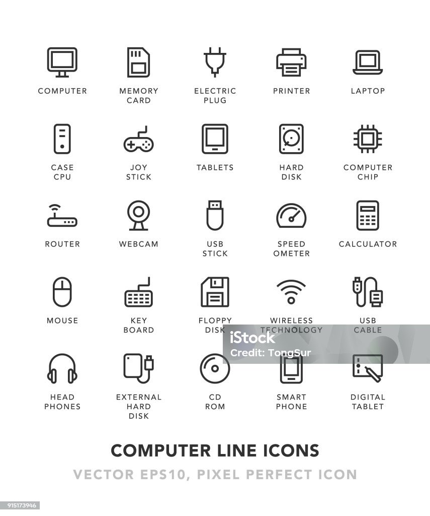 Computer Line Icons Computer Line Icons Vector EPS 10 File, Pixel Perfect Icons. Icon Symbol stock vector