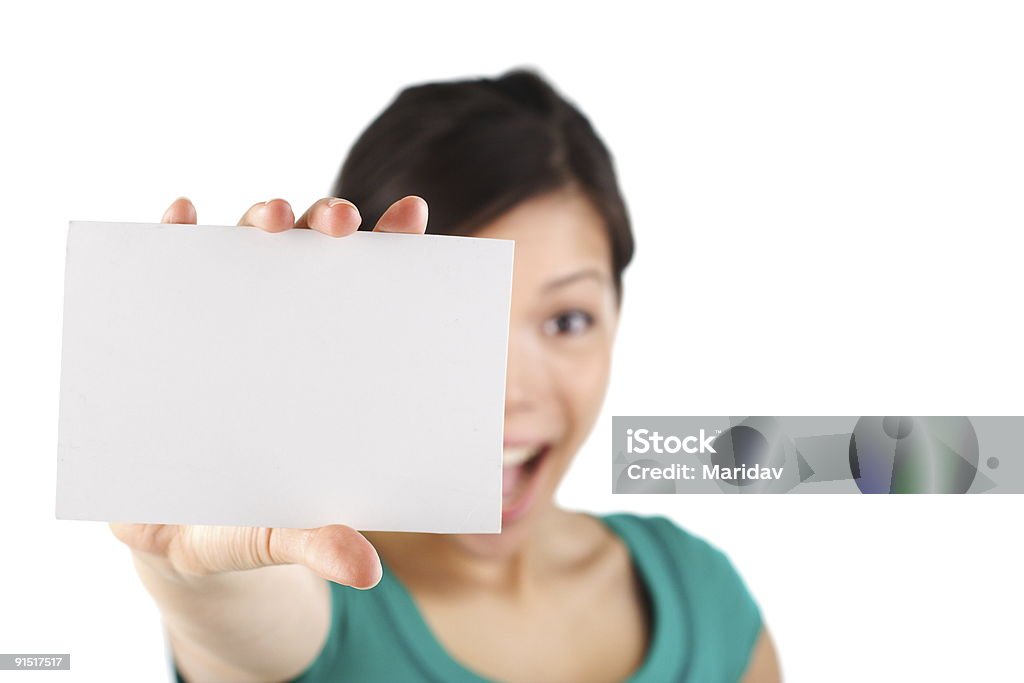 Mujer con tarjeta en blanco - Foto de stock de Adulto libre de derechos