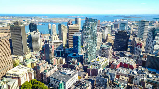 aerial view of boston in massachusetts in the summer season. usa - boston skyline charles river river imagens e fotografias de stock