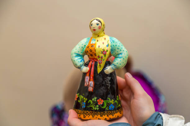 front view traditional Russian doll close up