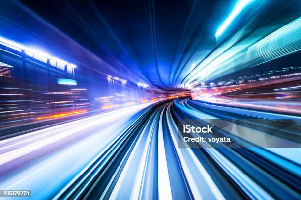 High Speed Abstract Mrt Track Of Motion Light For Background Stock Photo - Download Image Now