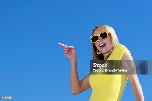 Excited Woman Pointing Stock Photo - Download Image Now - Adult, Adults Only, Beautiful People