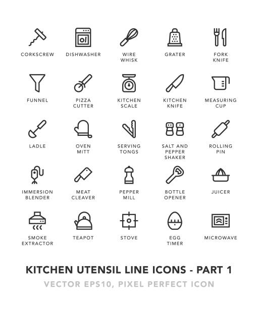 bildbanksillustrationer, clip art samt tecknat material och ikoner med kök köksredskap linje ikoner - del 1 - dishwasher cooking