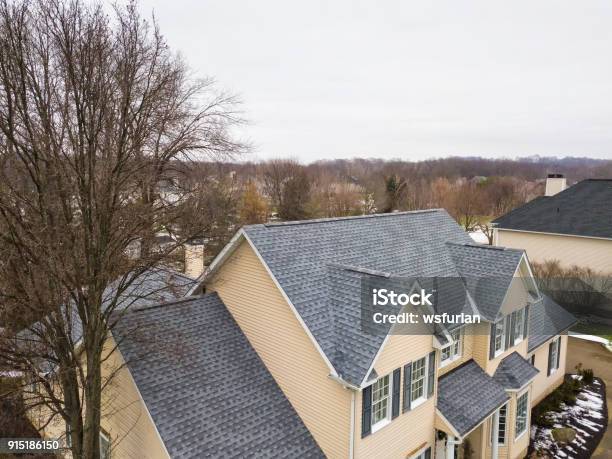 Neighborhood Stock Photo - Download Image Now - Rooftop, Aerial View, Drone
