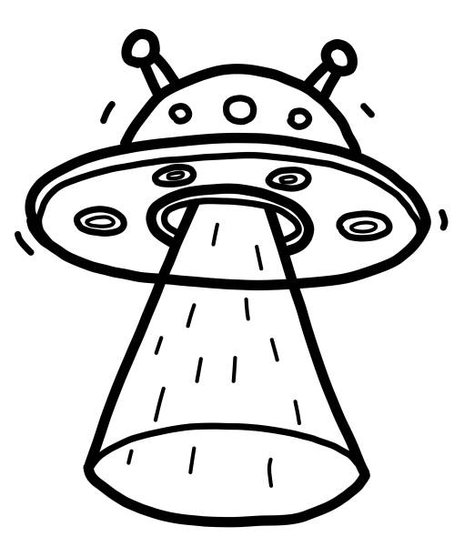 Alien Spaceship Stock Illustration - Download Image Now - UFO, Black And White, Drawing - Activity - iStock