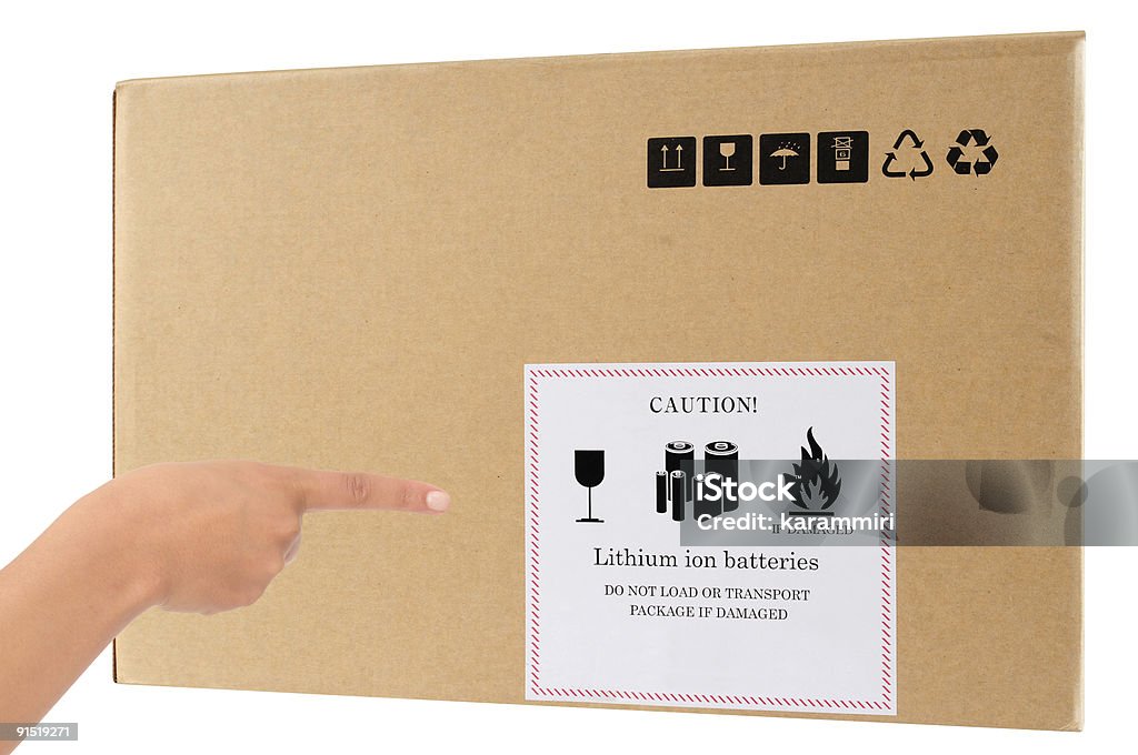 Box Handling Sign Cardboard Box With Handling Caution Tag Stock Photo - Download Image ...