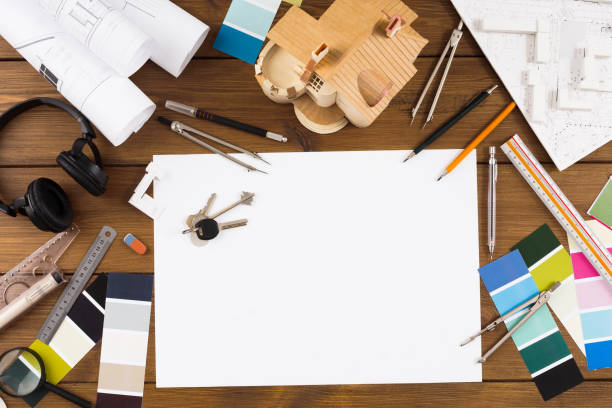 istock Decorator workplace with color swatches and tools 915194162