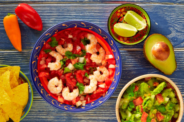 istock Ceviche Camaron shrimp nachos and guacamole 915195194