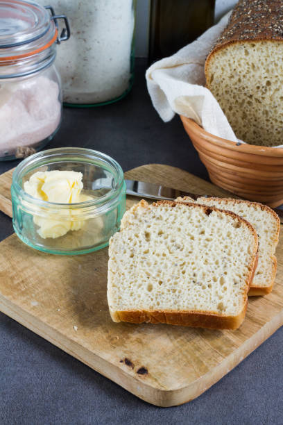istock Handmade spelled bread. White background. Salt, flour and butter. 915201758