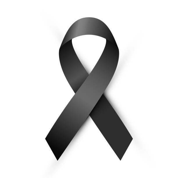 Vector black ribbon Vector illustration, Black awareness ribbon isolated on a white background. Mourning and melanoma symbol. Terrorism and death symbol. melanoma stock illustrations
