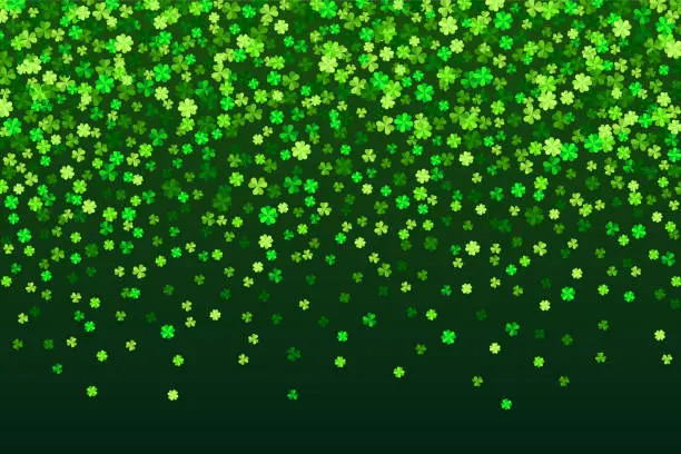 Vector illustration of Vector green clover leaves greeting card background for Saint Patrick`s Day in flat style