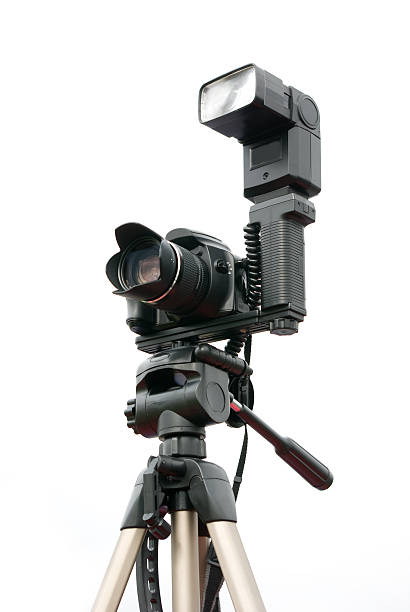 istock Camera and Professional flashgun. Isolated stock photo. 91520545