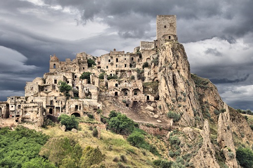 Craco, Italy - town abandoned after landslide in Basilicata region.