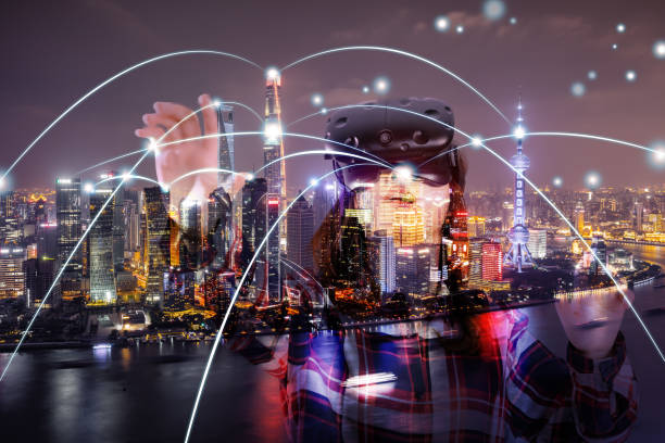 istock City network and young woman using virtual reality headset,Shanghai,China. 915210348