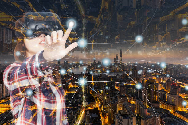 istock City network and young woman using virtual reality headset,Shanghai,China. 915210468