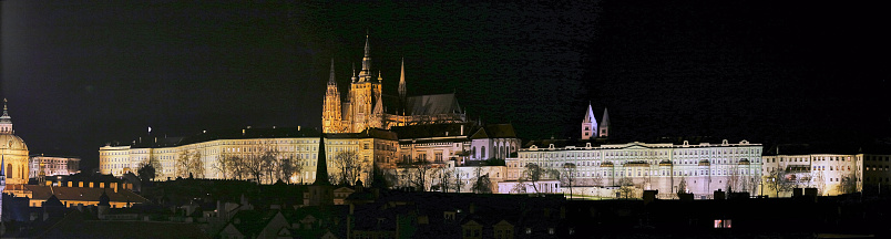 Panorama of the castle in Hradcany district, Prague, at night