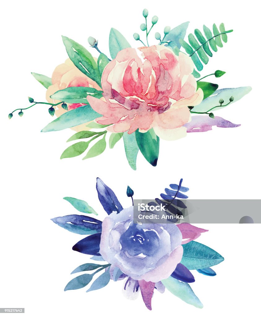 Watercolor floral bouquets vector clip art Watercolor floral bouquets vector clip art. Pink and purple flowers clipart Flower stock vector