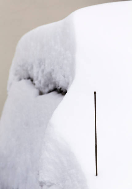 istock Car under thick layer of snow with focus on antenna 915219148