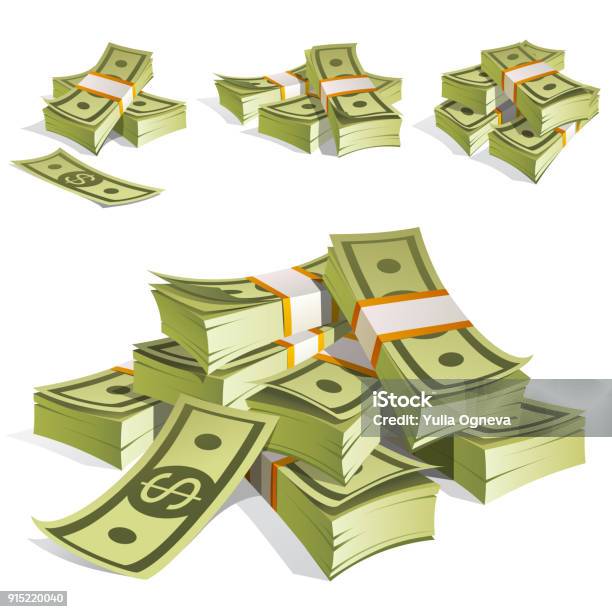 Ilustración de Juego De Dinero Embalaje En Paquetes De Billetes De Banco Aislado Sobre Fondo Blanco y más Vectores Libres de Derechos de Montón
