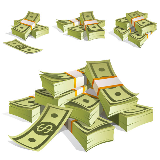 zestaw pieniędzy. pakowanie w pakiety banknotów. odizolowane na białym tle. - group of objects heap business finance stock illustrations