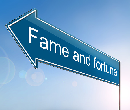 3d Illustration depicting a sign with a fame and fortune concept.