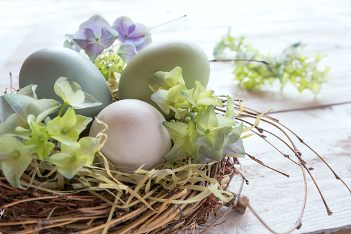 Easter Chocolate Eggs Over Rustic Wooden Background