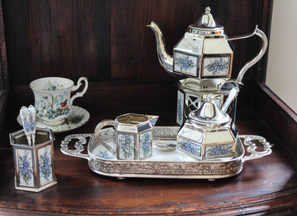 antique silver tea set stock photo