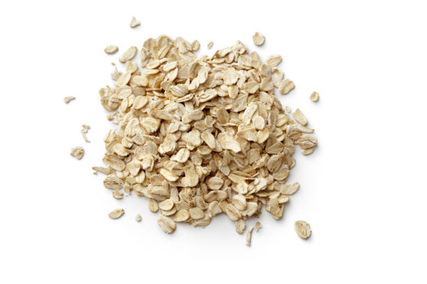 Breakfast Ingredients: Oats Isolated on White BackgroundBreakfast Ingredients: