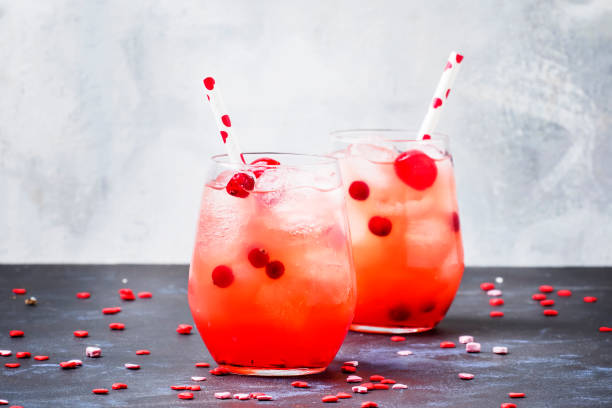 Pink alcoholic cocktail for Valentines day, two glasses
