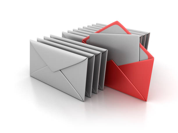 конверты в ряд - 3d рендеринг - envelope opening stack open стоковые фото и изображения