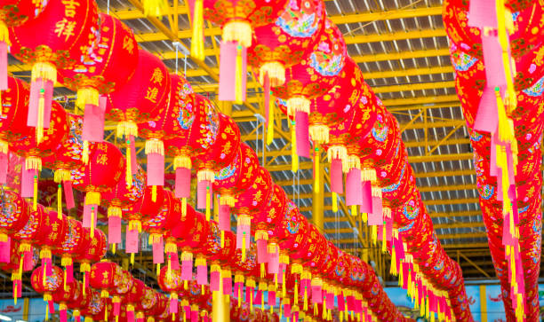 istock Chinese new year lanterns in the temple (Chinese text means blessing and lucky) 915246350