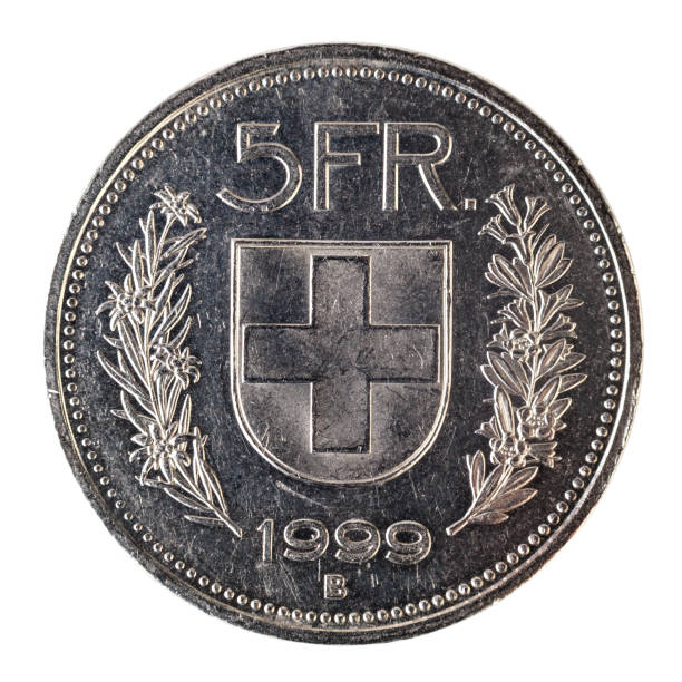 pièce d’argent suisse - 5 francs, 1999. - swiss currency coin swiss francs swiss coin photos et images de collection