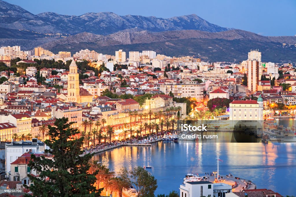 Night view of Split old town, Croatia Split old town at night, Croatia Croatia Stock Photo