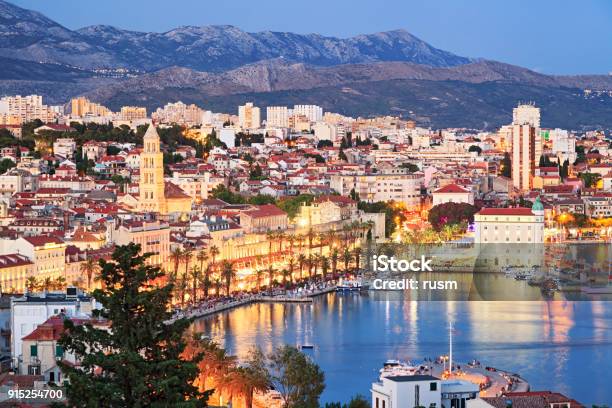 Night View Of Split Old Town Croatia Stock Photo - Download Image Now - Croatia, Split - Croatia, Old Town