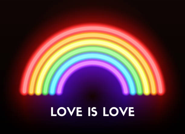 Love is love. Neon rainbow Love is love. Vector realistic neon rainbow bi black stock illustrations