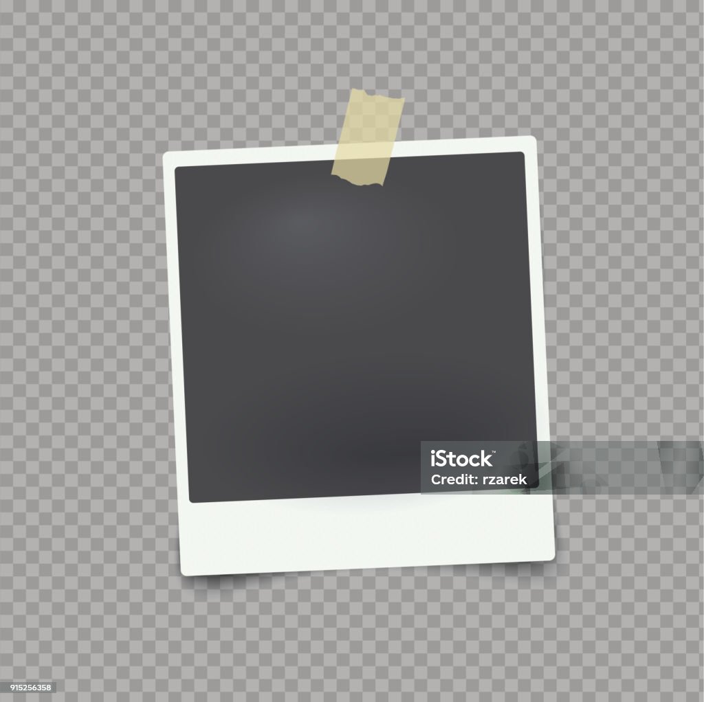 Vektor mock-up Fotorahmen auf transparenten Hintergrund mit Klebeband. - Lizenzfrei Polaroid-Transfer Vektorgrafik