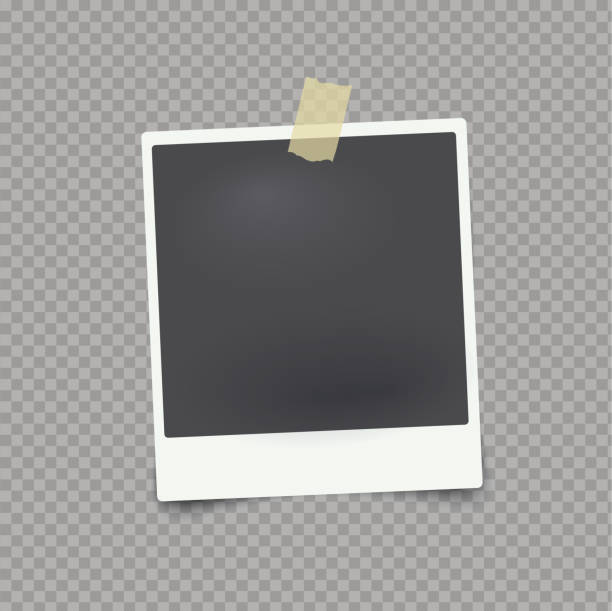 vektor mock-up fotorahmen auf transparenten hintergrund mit klebeband. - fotografisches bild stock-grafiken, -clipart, -cartoons und -symbole