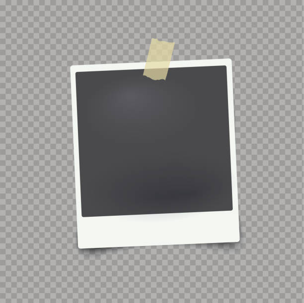 ilustrações, clipart, desenhos animados e ícones de vector simulado por molduras para fotos em fundo transparente com fita adesiva. - frame photograph photography instant print transfer