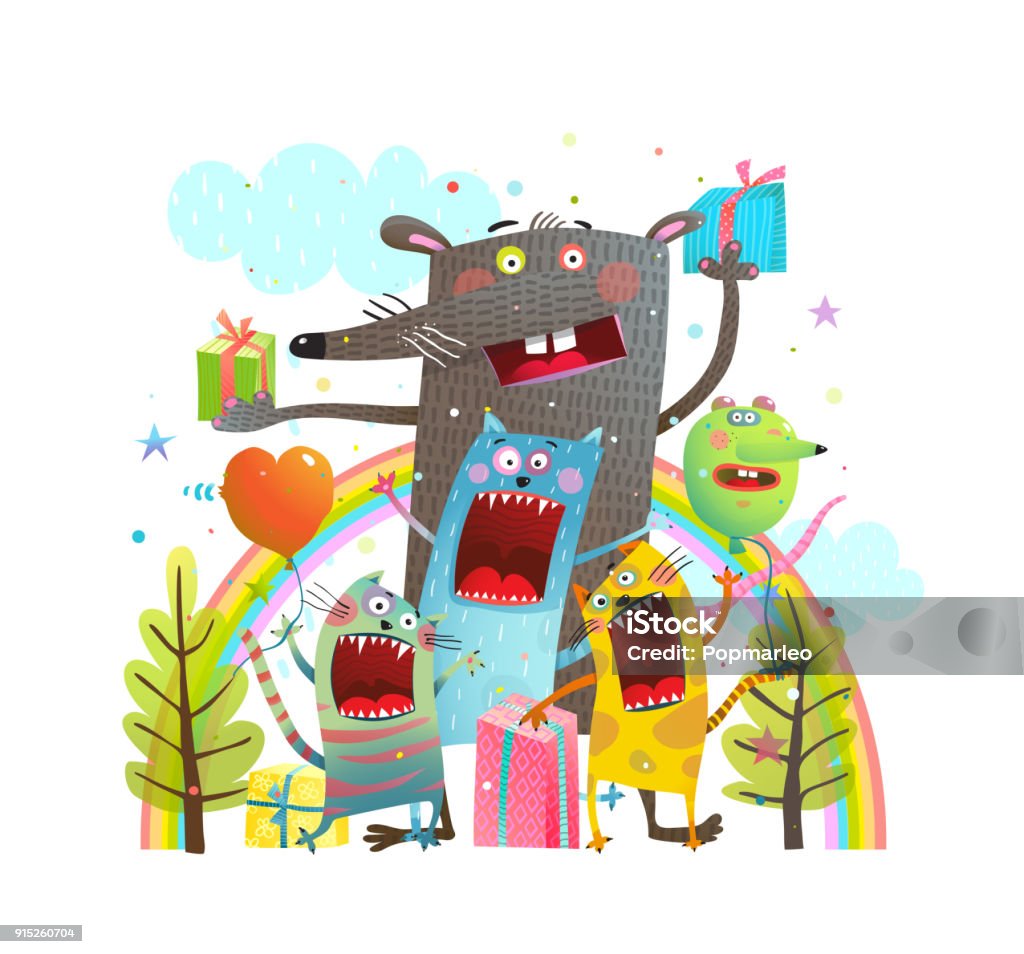 Party Animals Cats Mouse Rainbow Stock Illustration - Download Image Now -  Birthday, Bizarre, Party - Social Event - iStock