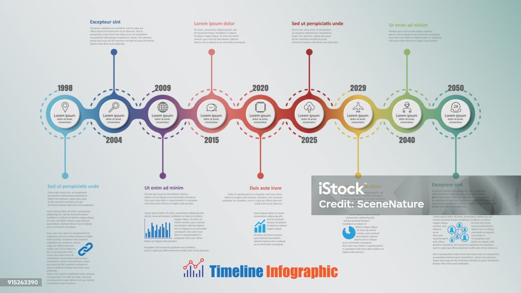 Modern Timeline Infographic with 9 steps circle, Vector Illustration Modern timeline infographic with 9 steps circle designed for template brochure diagram planning presentation process webpages workflow. Vector illustration Timeline - Visual Aid stock vector