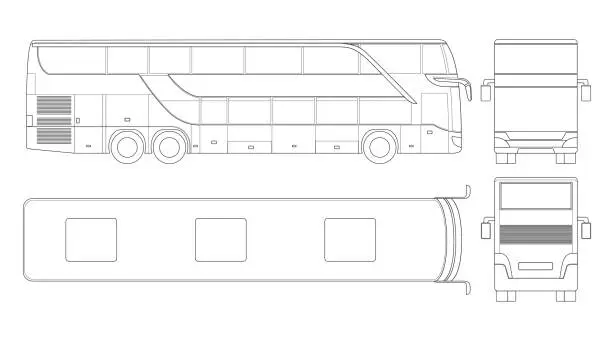 Vector illustration of Double-deck multi-axle luxury touring coach. Commercial vehicle. Intercity bus vector illustration.